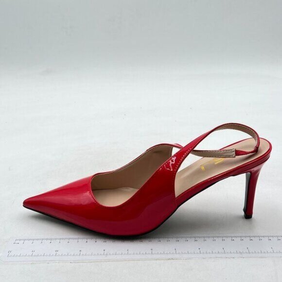 FSJ Women's Pointed Toe Stiletto Pumps Chic Slingback High Heels Red - Picture 2 of 7